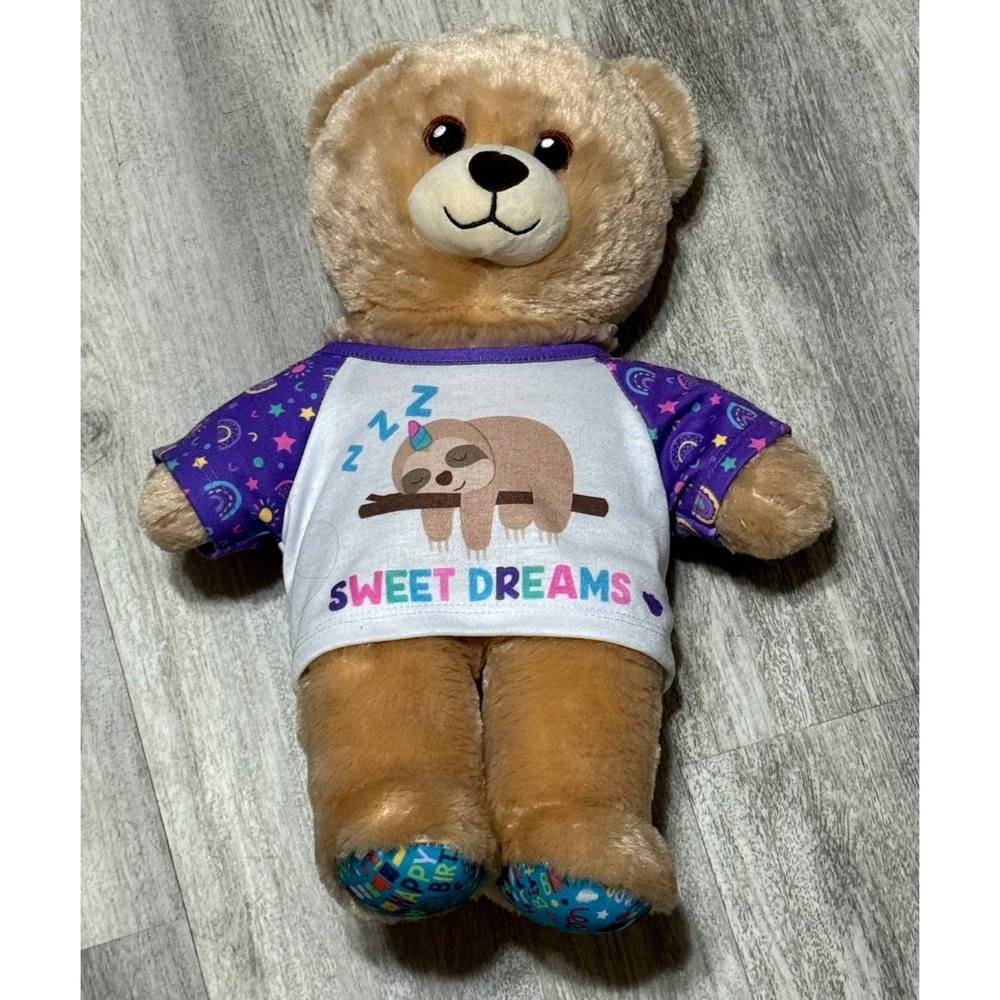 Build-A-Bear teddy bear Happy Bday "Sweet Dreams" pajama top with a sloth design
